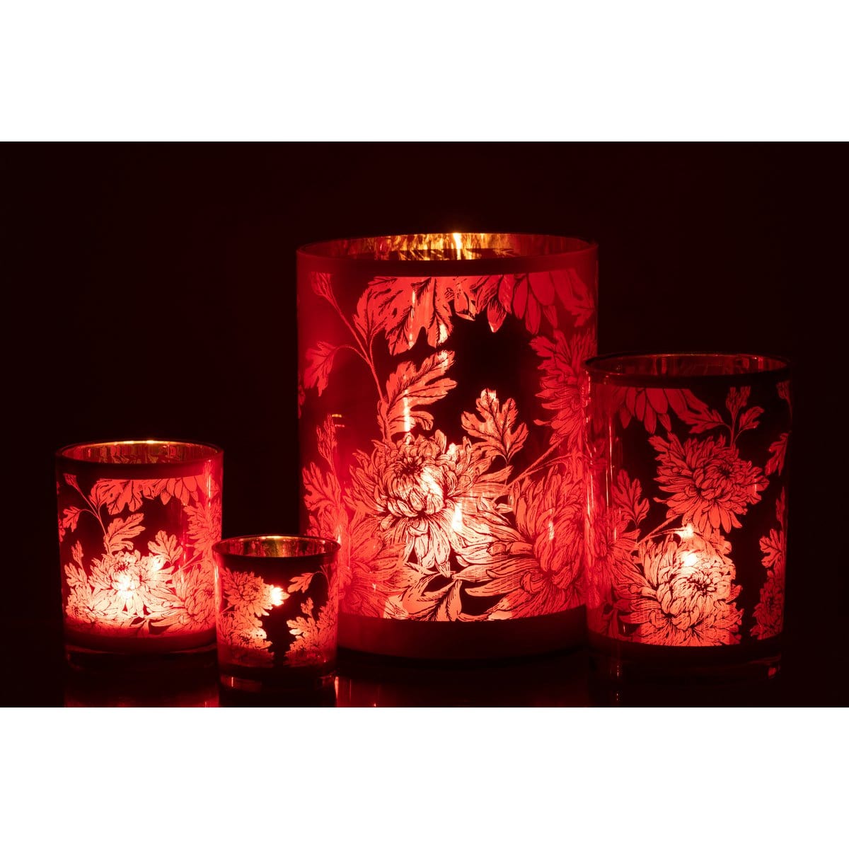 J-Line J-Line windlicht Bloemen - glas - rood - extra large