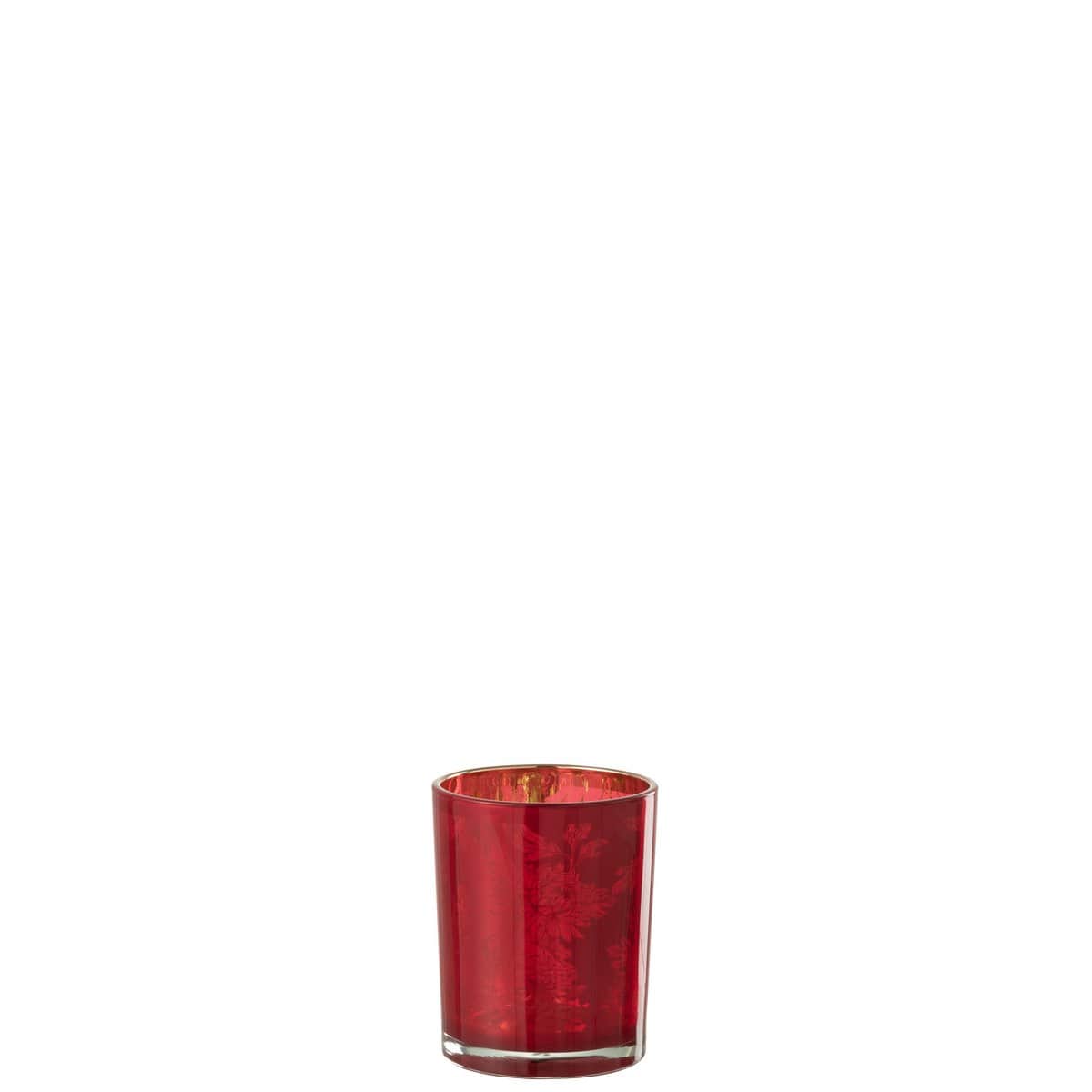 J-Line J-Line windlicht Bloemen - glas - rood - medium - 2 stuks