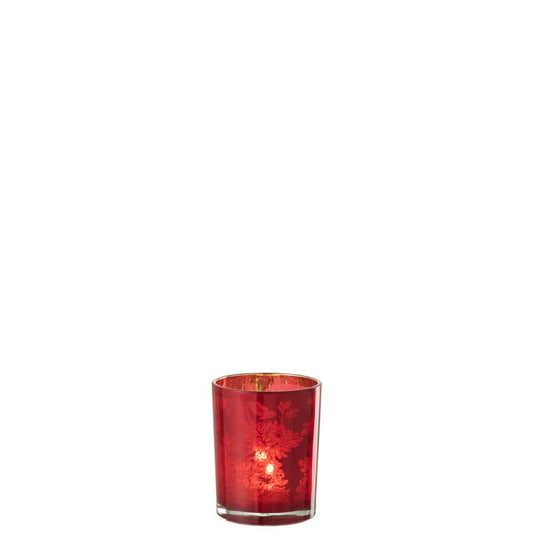 J-Line J-Line windlicht Bloemen - glas - rood - medium - 2 stuks