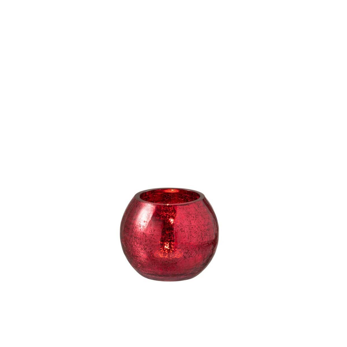 J-Line J-Line windlicht Bol Craquele - glas Blinkend - rood - small