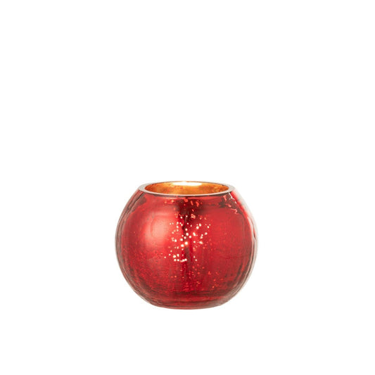 J-Line J-Line windlicht Bol Parel Effect - glas - rood - small - 2 stuks