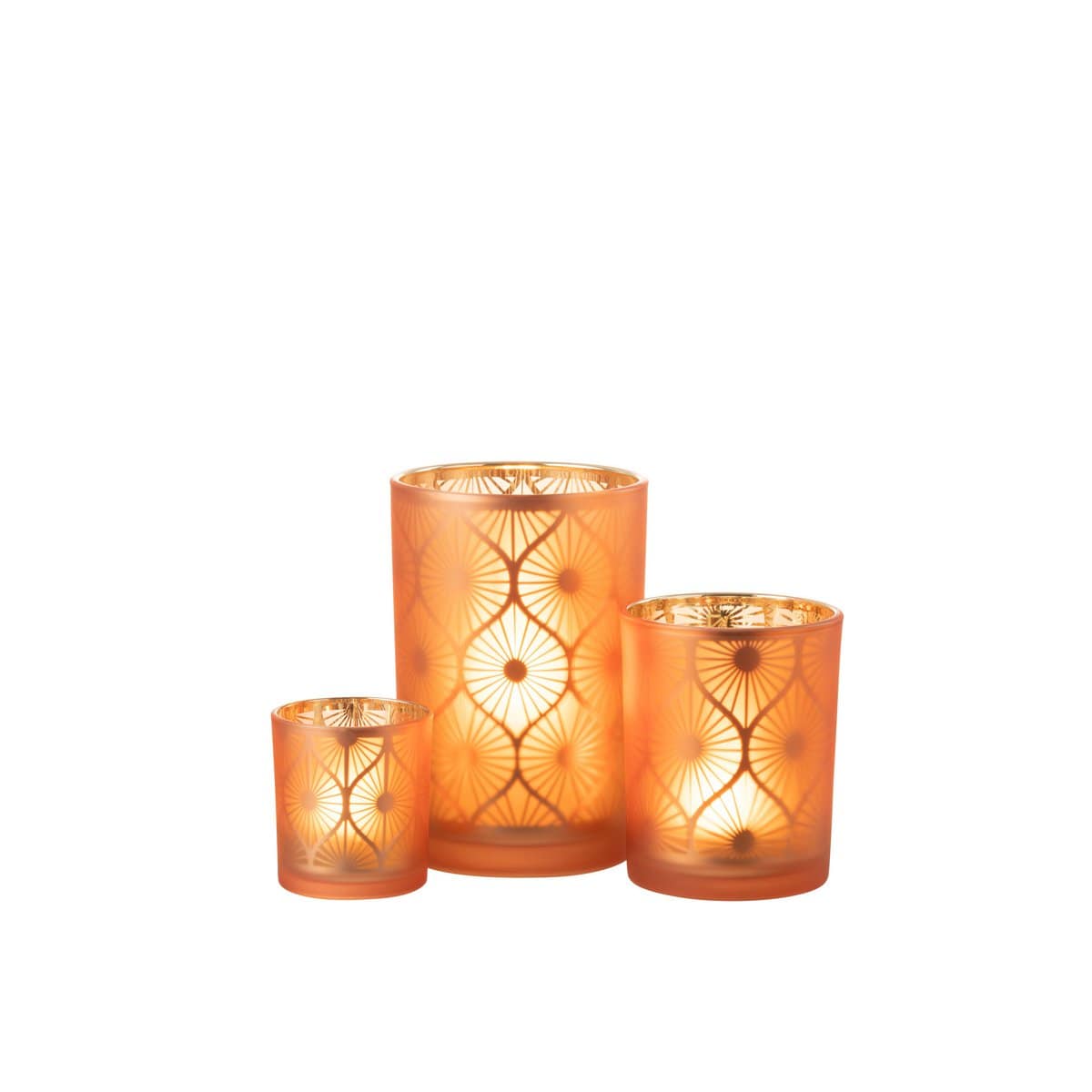 J-Line J-Line windlicht Ruit Bloemen - glas - oranje - large