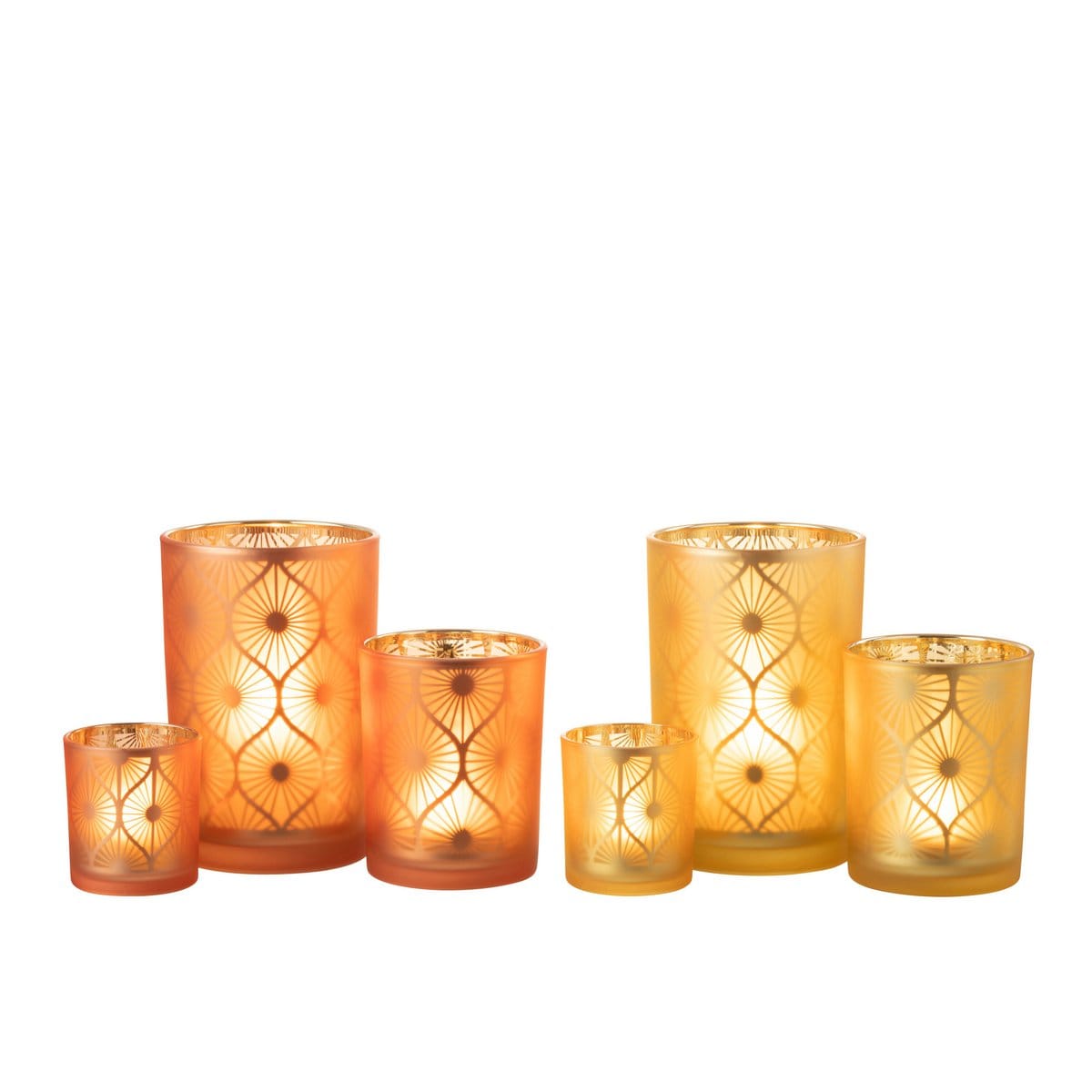 J-Line J-Line windlicht Ruit Bloemen - glas - oranje - large