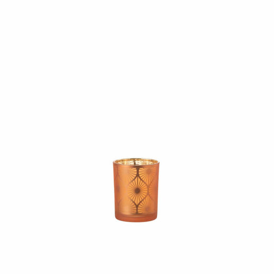 J-Line J-Line windlicht Ruit Bloemen - glas - oranje - medium - 2 stuks