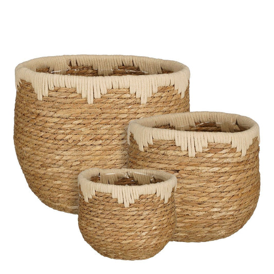 Mica Decorations Jorck Plantenmand - Set van 3 - H24 x Ø26 cm - Zeegras - Beige, Bruin