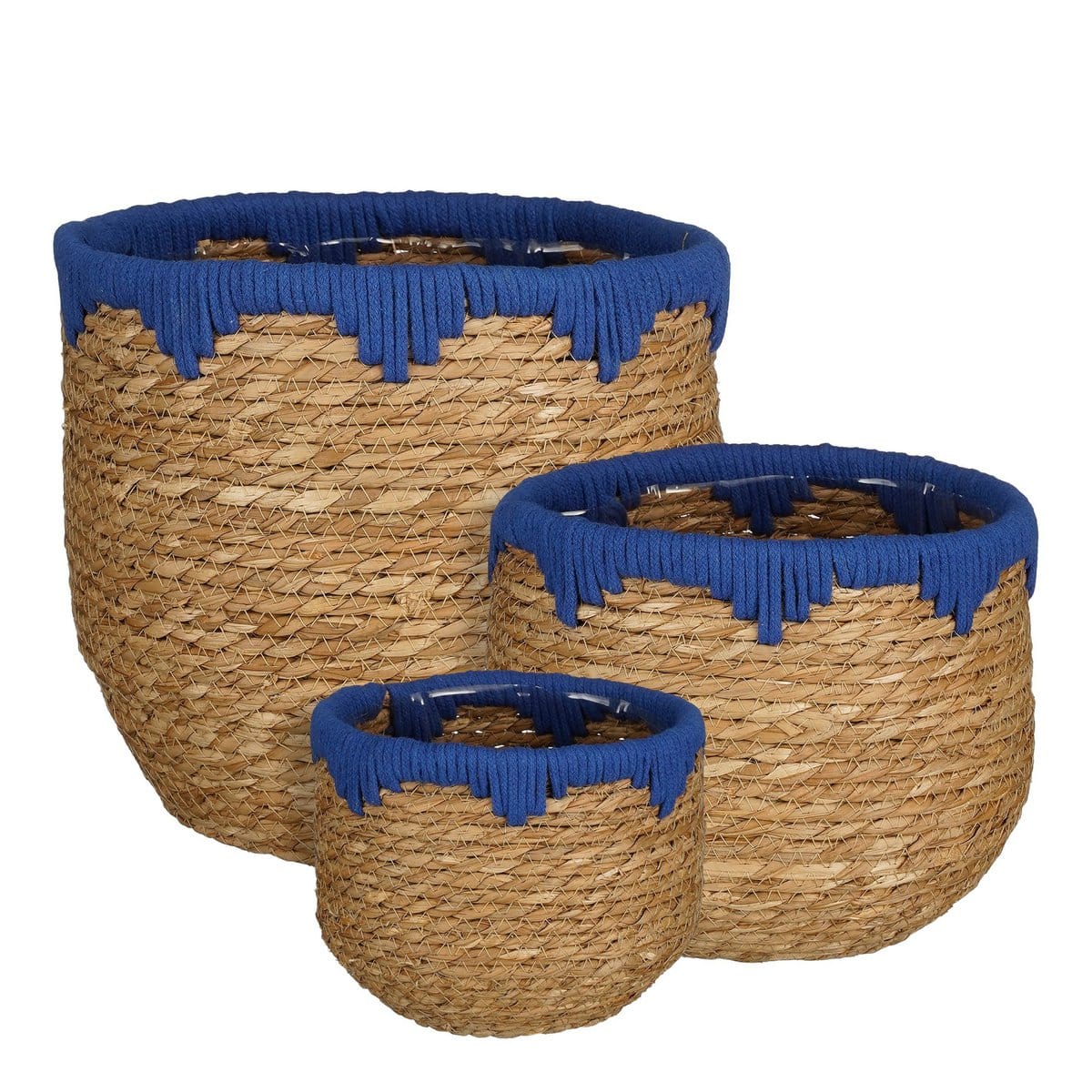 Mica Decorations Jorck Plantenmand - Set van 3 - H24 x Ø26 cm - Zeegras - Blauw, Bruin