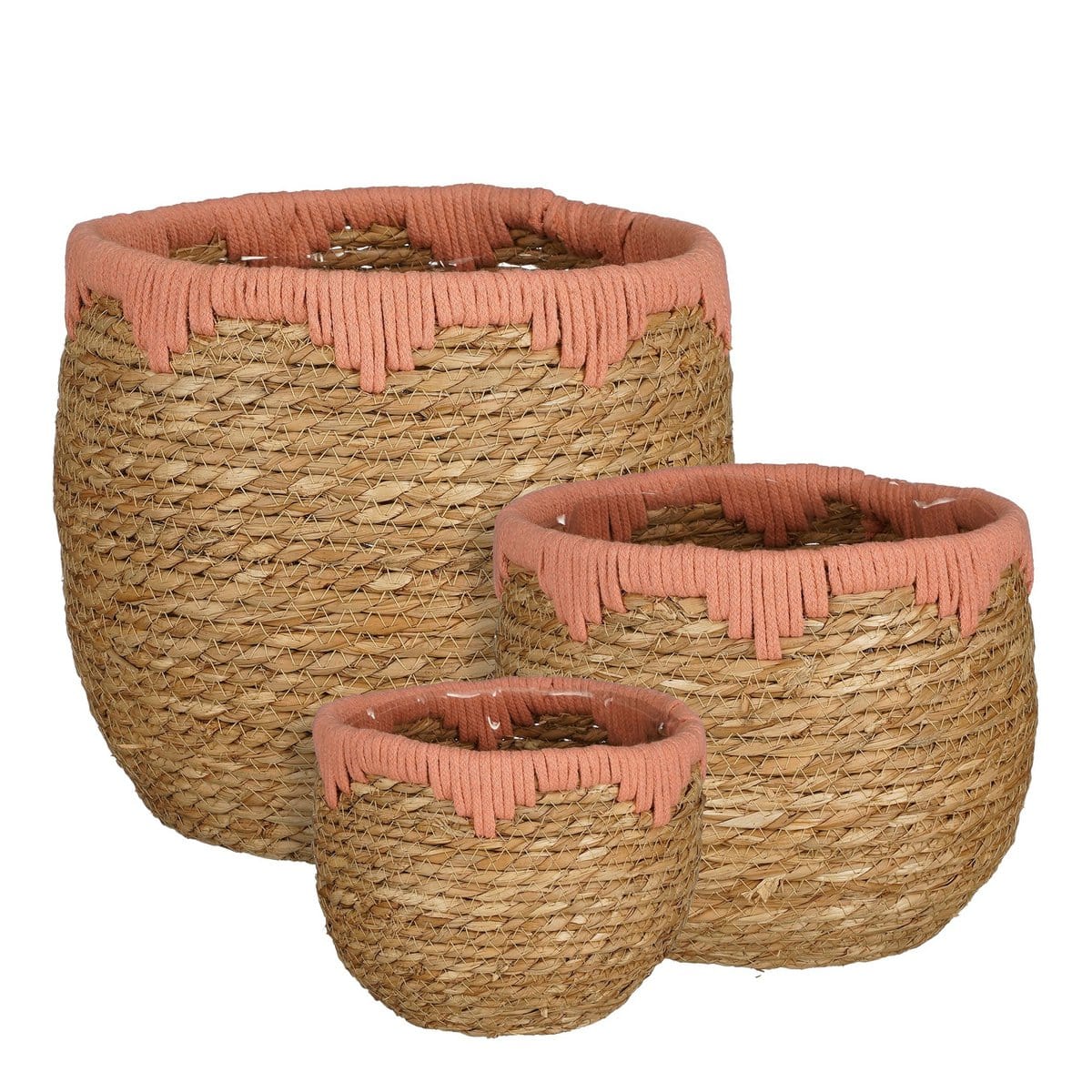 Mica Decorations Jorck Plantenmand - Set van 3 - H24 x Ø26 cm - Zeegras - Roze, Bruin