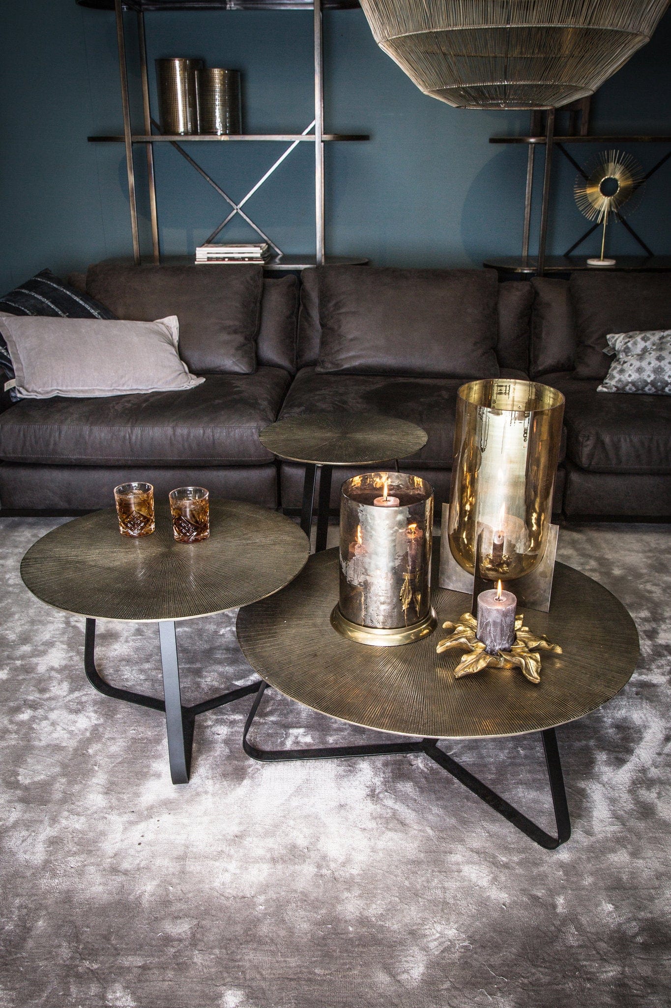 PTMD Kae Gold aluminium sidetable ijzeren frame rond L