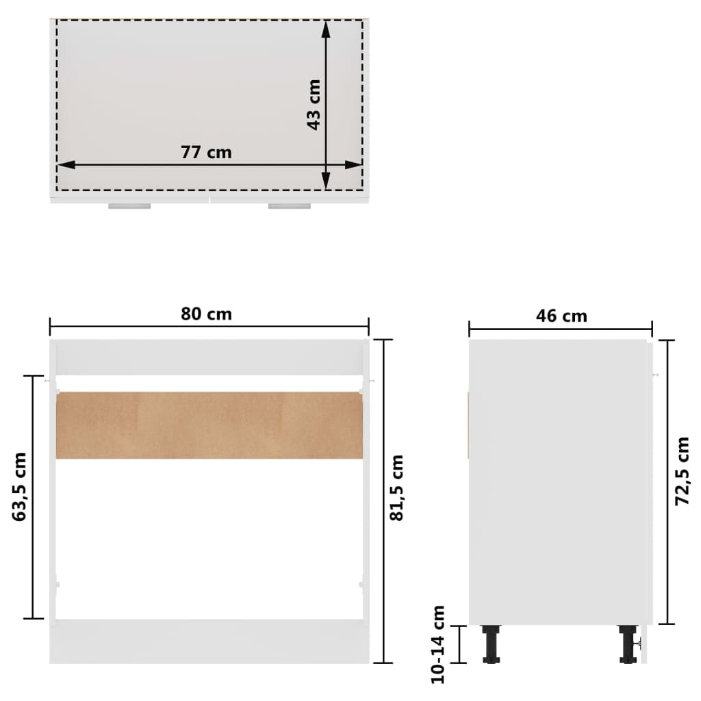 vidaXL Keukenkasten Wastafelonderkast 80x46x81,5 cm bewerkt hout hoogglans wit