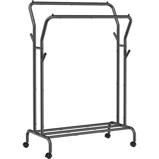 Criks Design Kledingroede Kledingrek Dubbele Kledingophangrail met wielen 103,5 cm kledingopberger, zwart