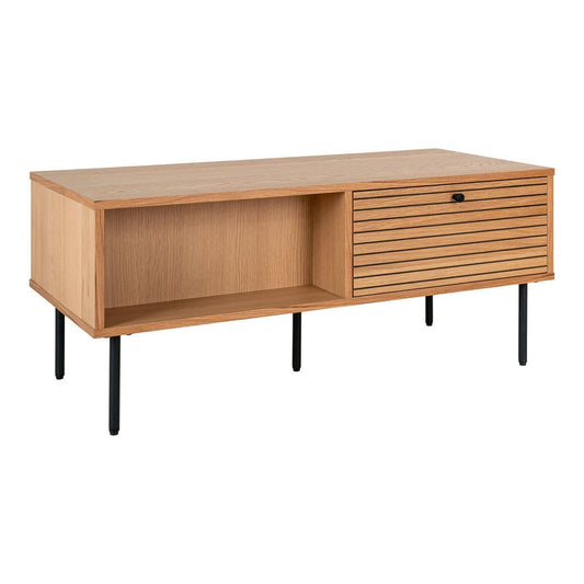 House Nordic ApS Kyoto Coffee Table - Salontafel, eikenfineer, zwart metalen poten, 2 laden, 50x100x45 cm