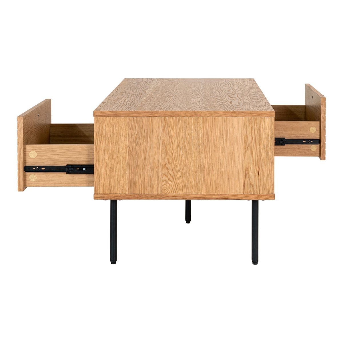 House Nordic ApS Kyoto Coffee Table - Salontafel, eikenfineer, zwart metalen poten, 2 laden, 50x100x45 cm