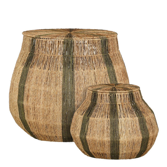 Mica Decorations Liliano Mand - Set van 2 - H48 x Ø50 cm - Jute - Donkergroen