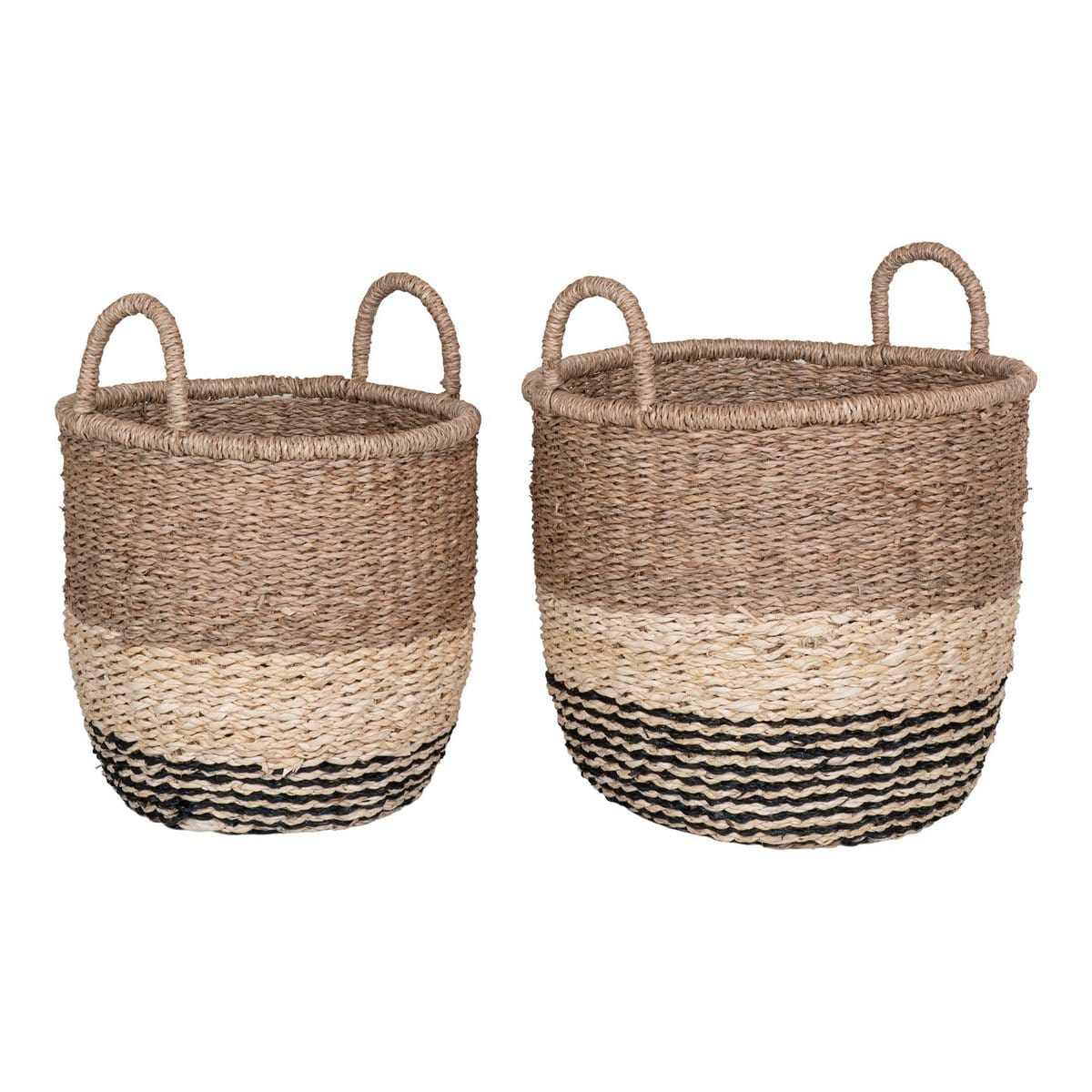 House Nordic ApS Lima Basket - Mand in zeegras, natuur/bruin/zwart, set van 2