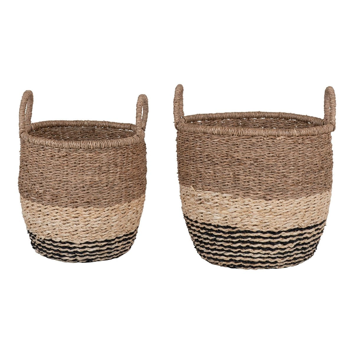 House Nordic ApS Lima Basket - Mand in zeegras, natuur/bruin/zwart, set van 2