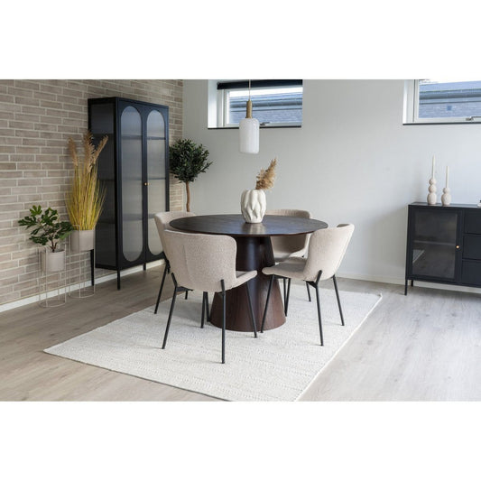 House Nordic ApS Maceda Dining Chair - Eetkamerstoel in bouclé, beige met zwarte poten - Set van 2