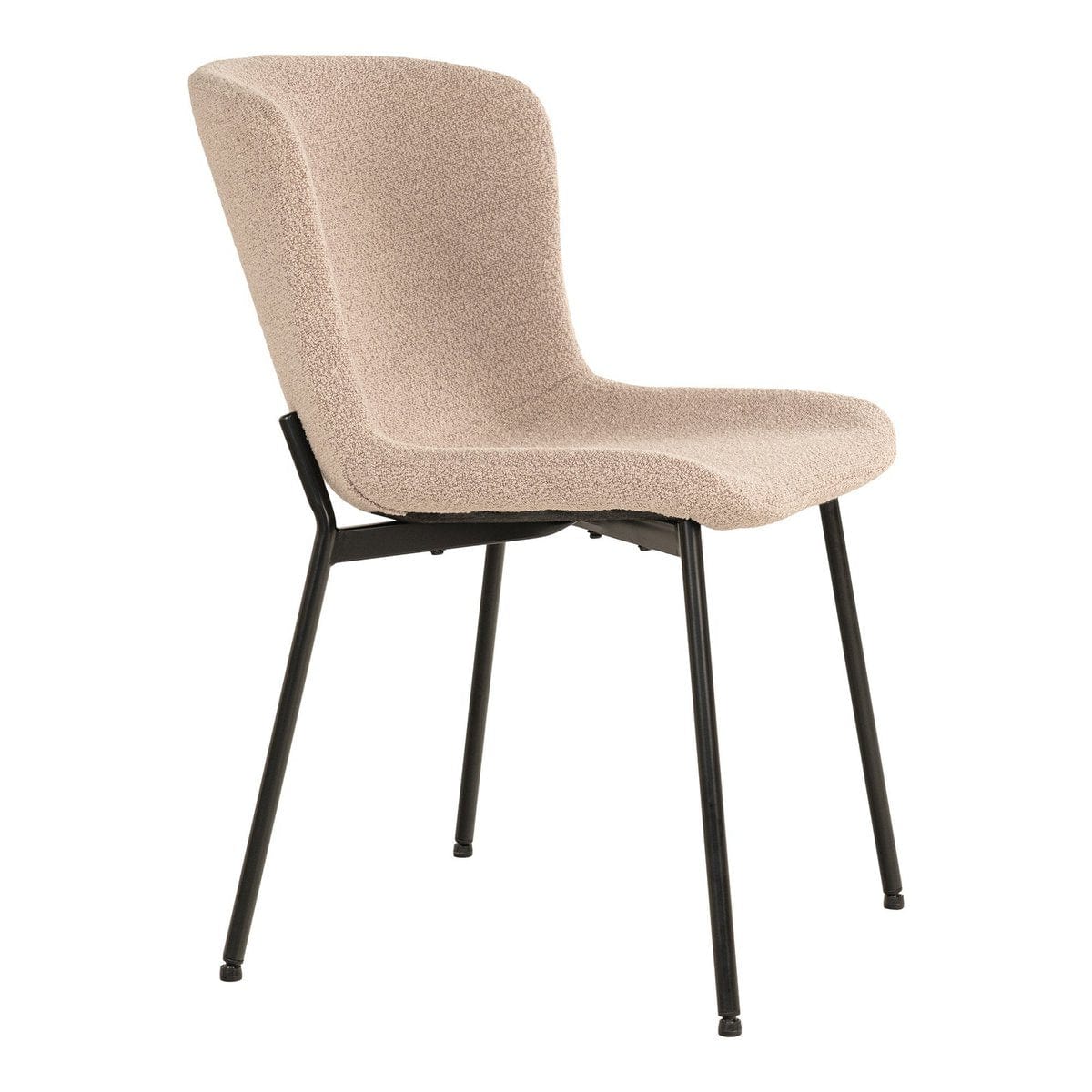 House Nordic ApS Maceda Dining Chair - Eetkamerstoel in bouclé, beige met zwarte poten - Set van 2