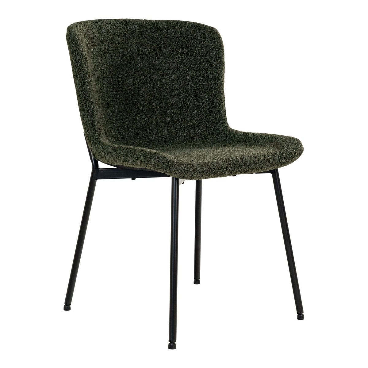 House Nordic ApS Maceda Dining Chair - Eetkamerstoel in bouclé, donkergroen met zwarte poten - Set van 2