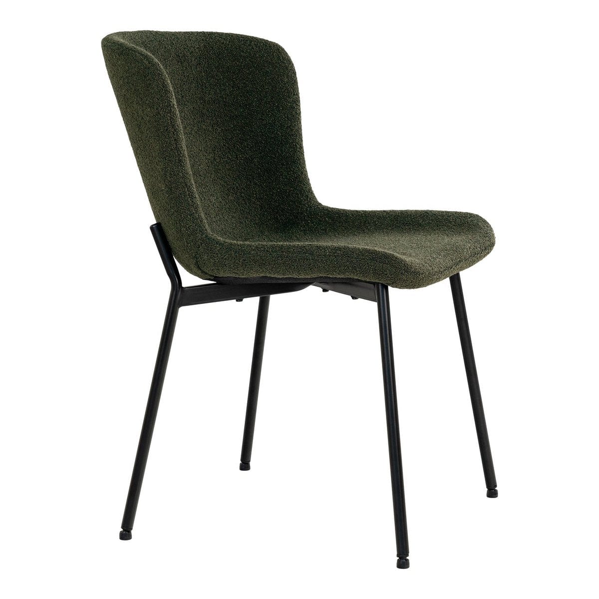 House Nordic ApS Maceda Dining Chair - Eetkamerstoel in bouclé, donkergroen met zwarte poten - Set van 2