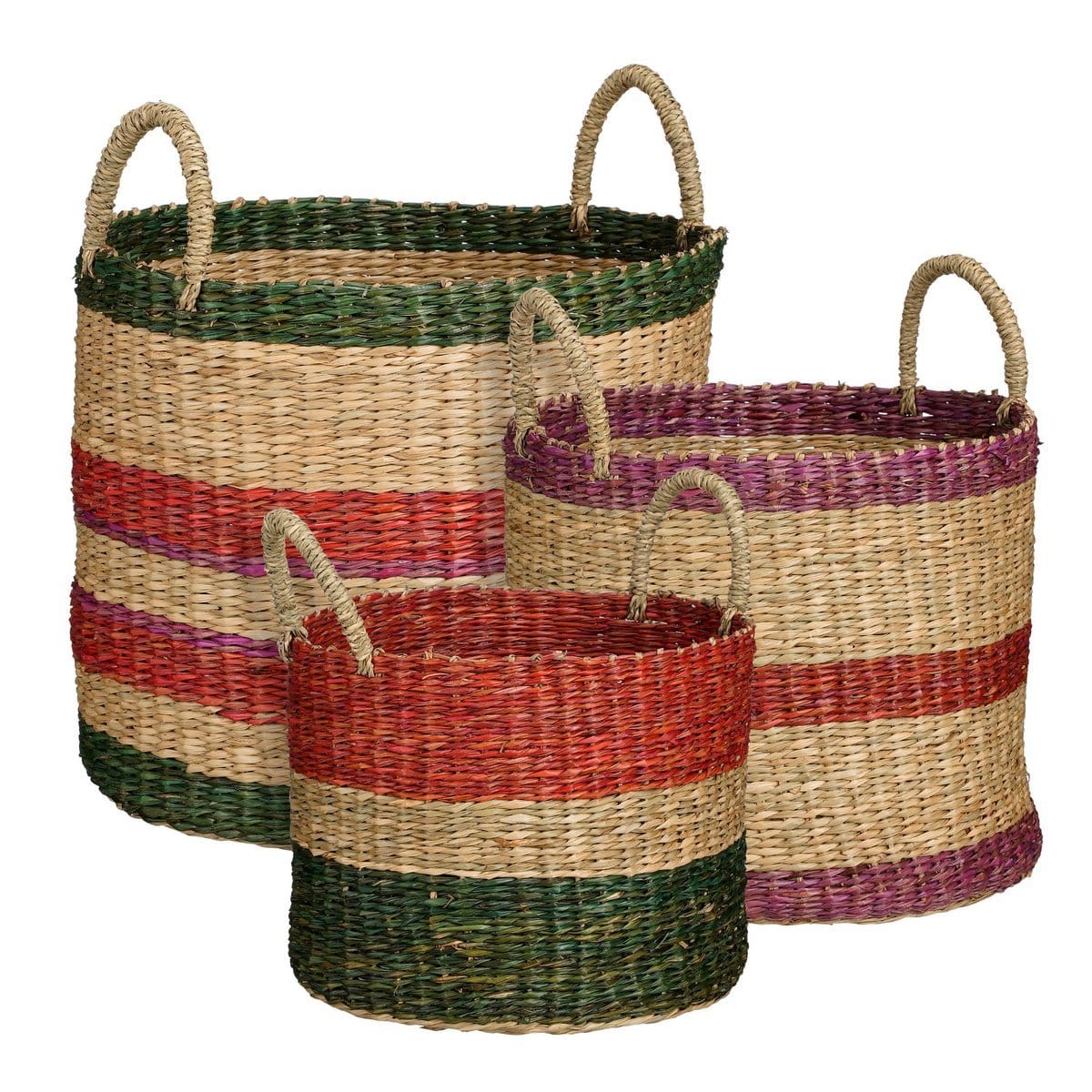 Mica Decorations Mand - Set van 3 - H29 x Ø32 cm - Bruin, Rood, Groen, Roze