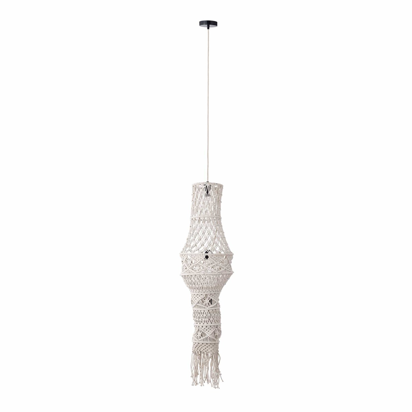 PTMD Milley Crèmekleurige katoenen macramé hanglamp met kwastjes