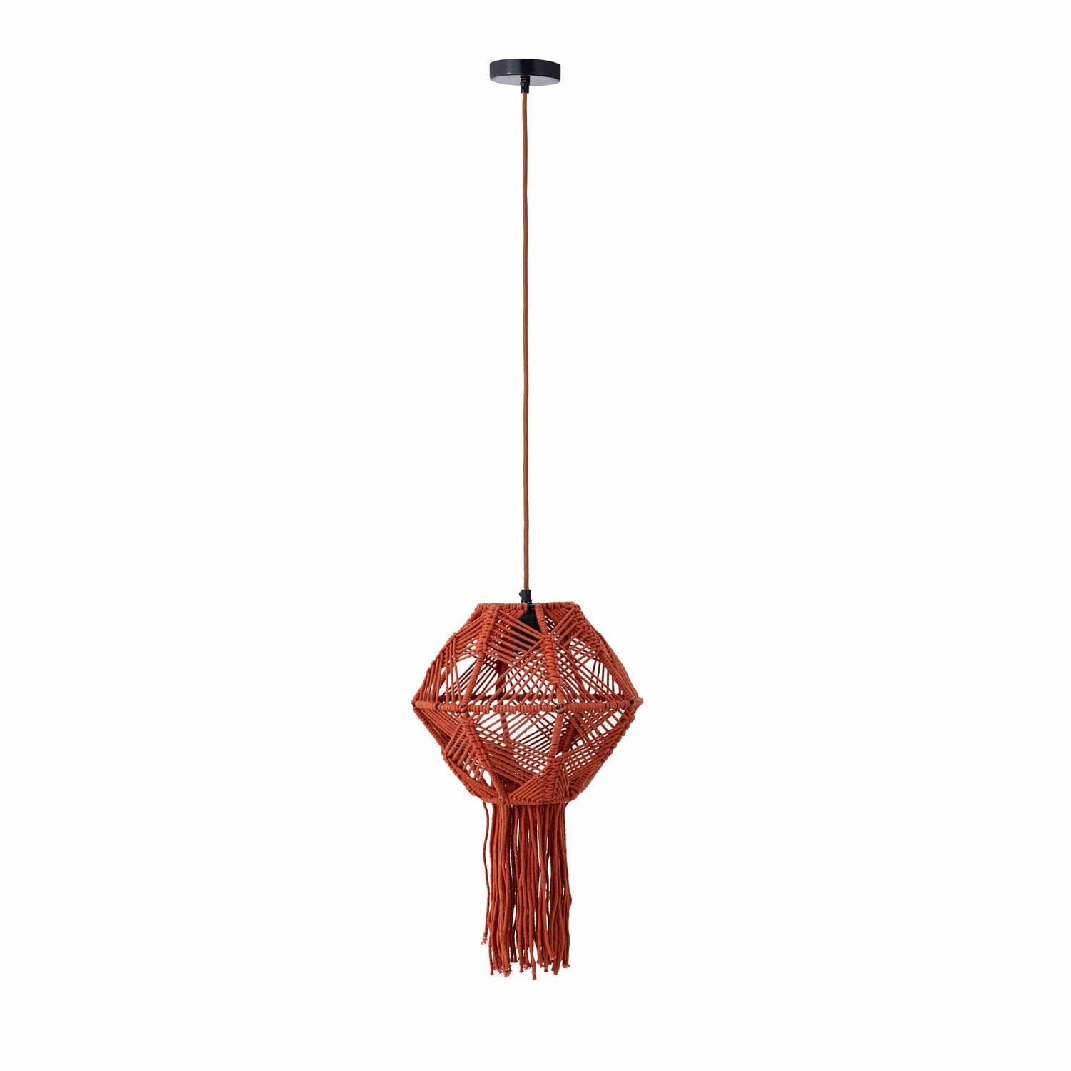 PTMD Milley donkeroranje katoenen macramé hanglamp