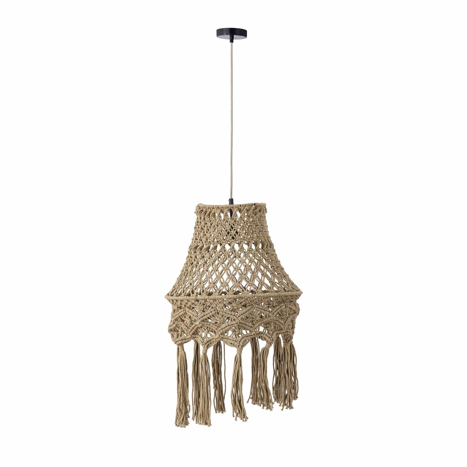 PTMD Milley Groene katoenen macramé hanglamp rond