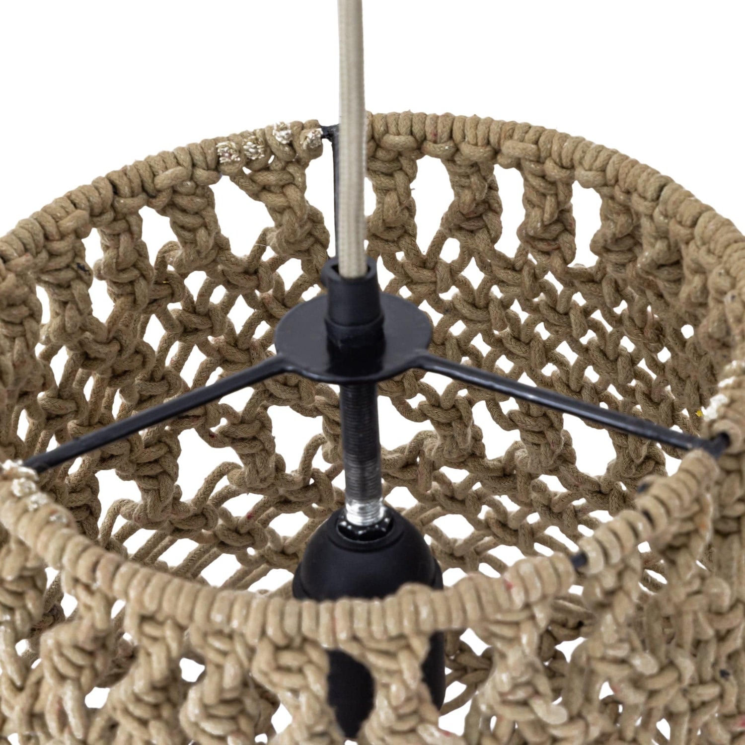 PTMD Milley Groene katoenen macramé hanglamp rond