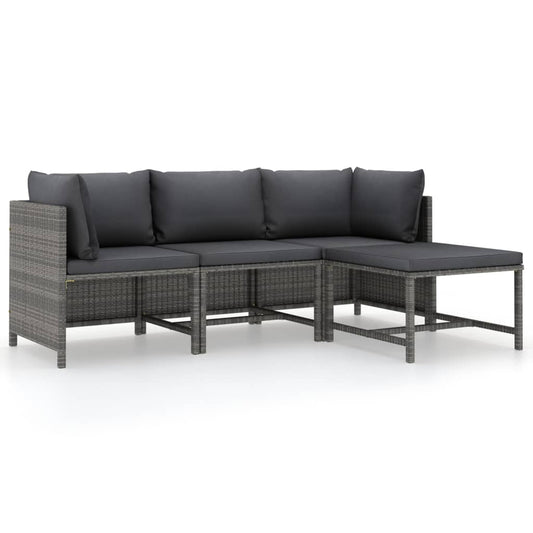 vidaXL Modulaire tuinbanken 4-delige Loungeset met kussens poly rattan grijs