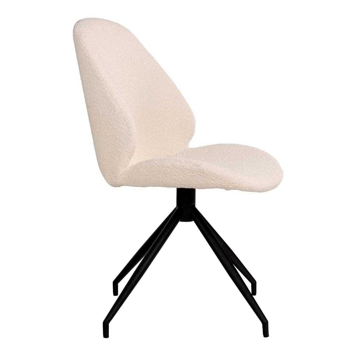 House Nordic ApS Monte Carlo Dining Chair - Eetkamerstoel in bouclé met draaibaar onderstel, wit met zwarte poten, HN1232 - Set van 2