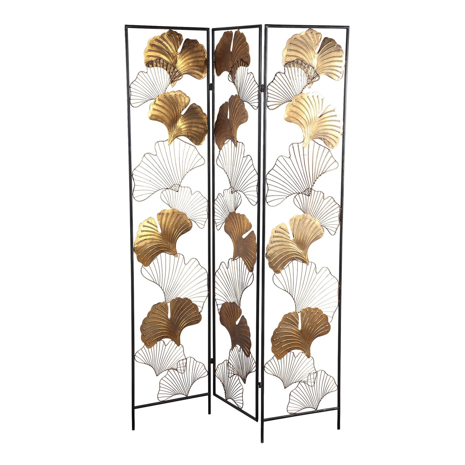 PTMD Nadesh Goudkleurige metalen roomdivider ginkgobladeren rect