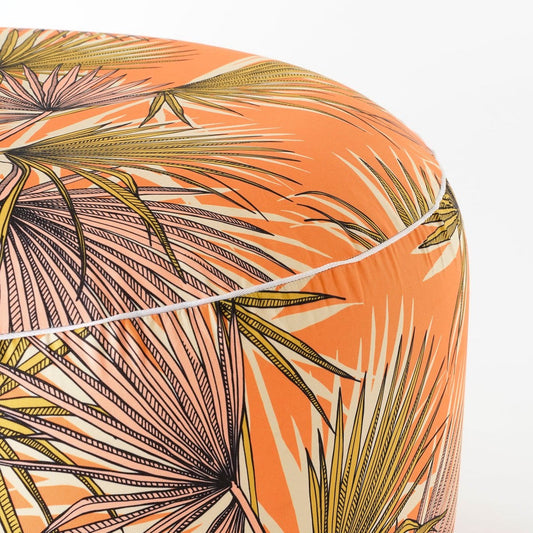 Mica Decorations Nuno Opblaasbare Poef met Palm Bladeren - H37 x Ø80 cm - Oranje