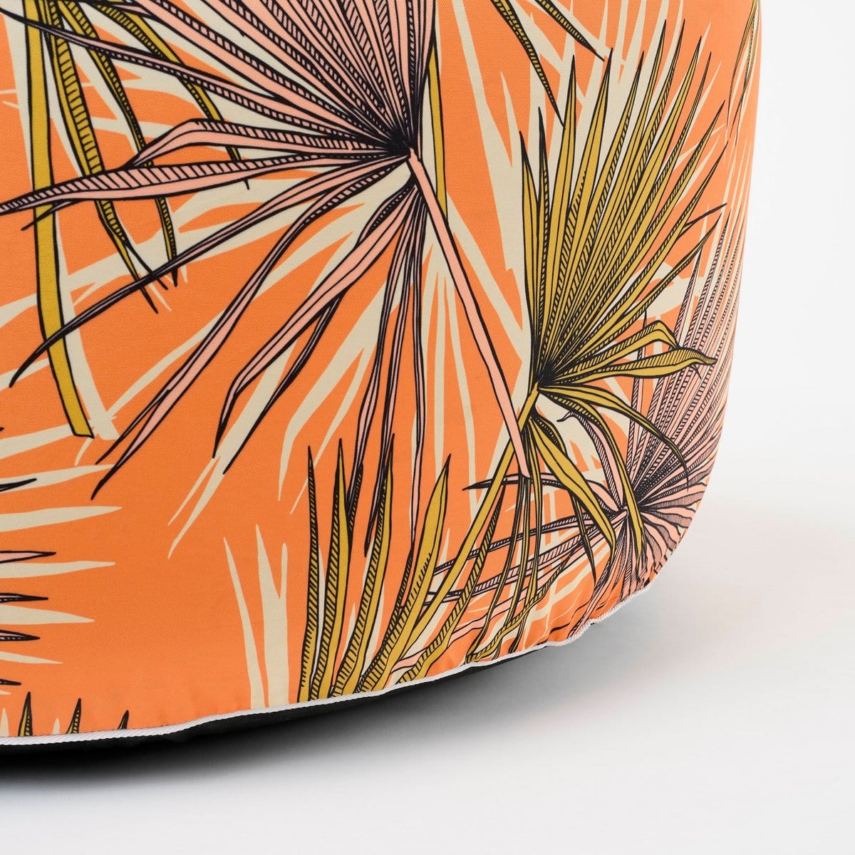 Mica Decorations Nuno Opblaasbare Poef met Palm Bladeren - H37 x Ø80 cm - Oranje