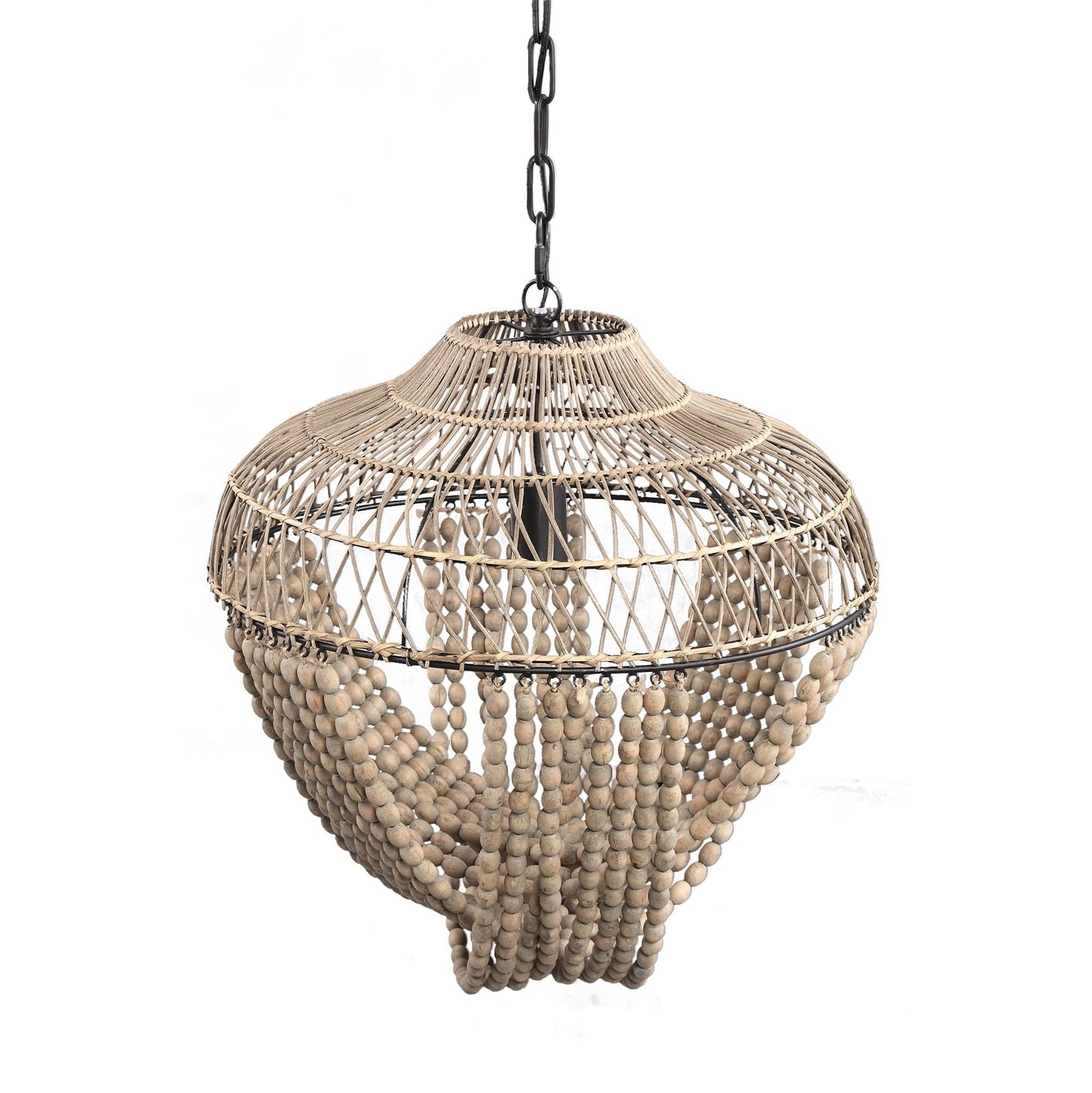 PTMD October Crèmekleurige metalen hanglamp met ronde kralen