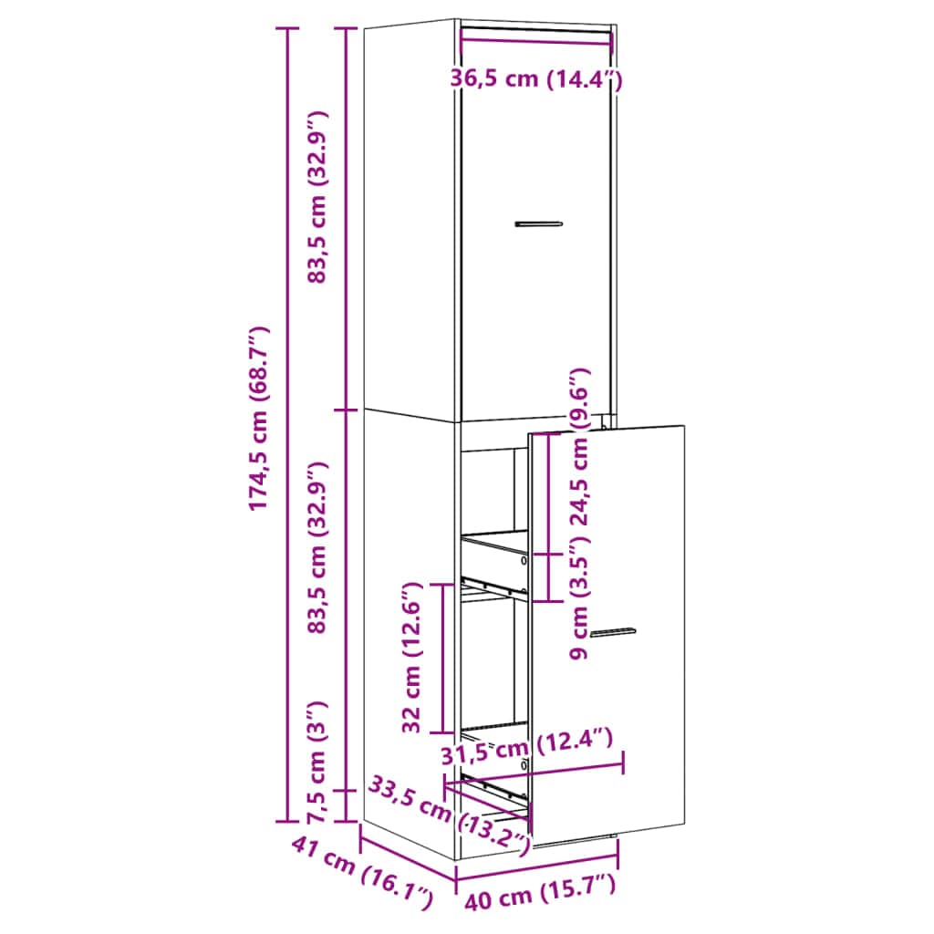 vidaXL Opbergkasten & lockerkasten Apothekerskast 40x41x174,5 cm bewerkt hout wit