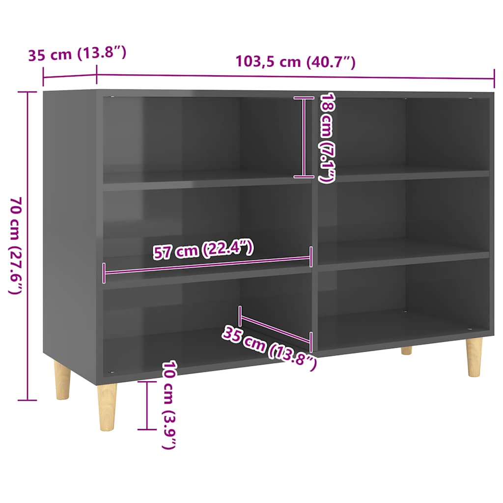 vidaXL Opbergkasten & lockerkasten Dressoir 103,5x35x70 cm bewerkt hout hoogglans grijs