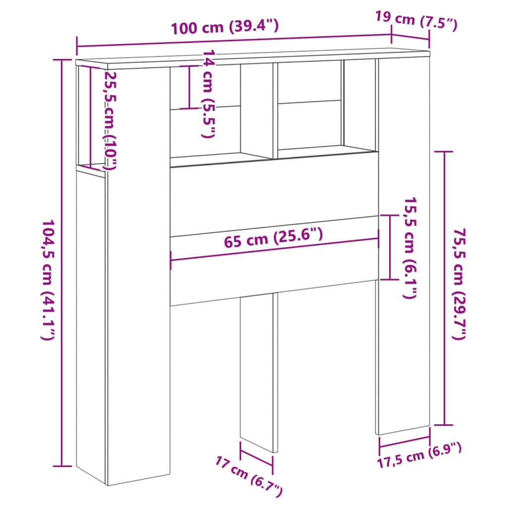 vidaXL Opbergkasten & lockerkasten Hoofdbordkast 100x19x104,5cm bewerkt hout artisanaal eikenkleur