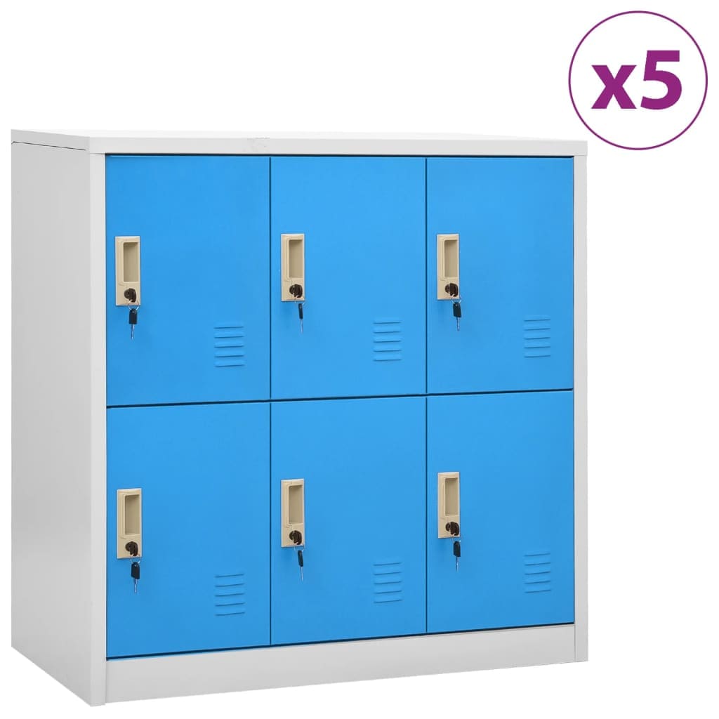 vidaXL Opbergkasten & lockerkasten Lockerkasten 5 st 90x45x92,5 cm staal lichtgrijs en blauw