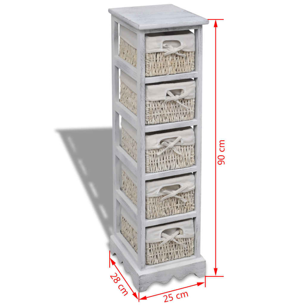 vidaXL Opbergkasten & lockerkasten Opbergrek met 5 weefmanden hout wit