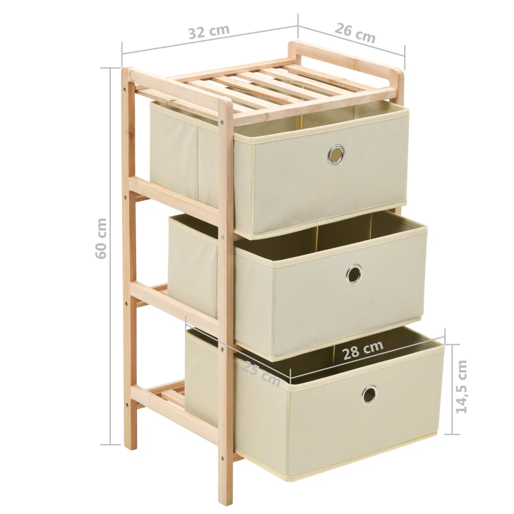 vidaXL Opbergkasten & lockerkasten Opbergrekken met 3 stoffen manden 2 st cederhout beige