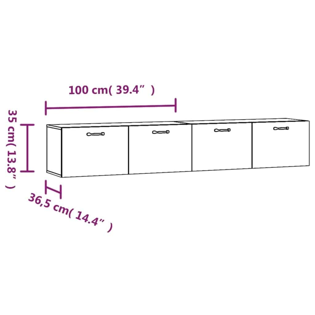 vidaXL Opbergkasten & lockerkasten Wandkasten 2 st 100x36,5x35cm bewerkt hout gerookt eikenkleurig