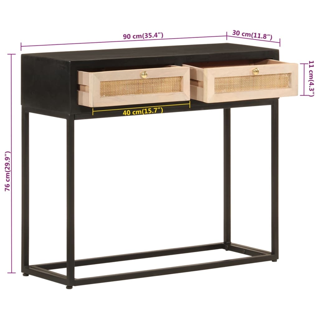 vidaXL Opbergkasten & lockerkasten Wandtafel 90x30x76 cm massief mangohout en ijzer zwart