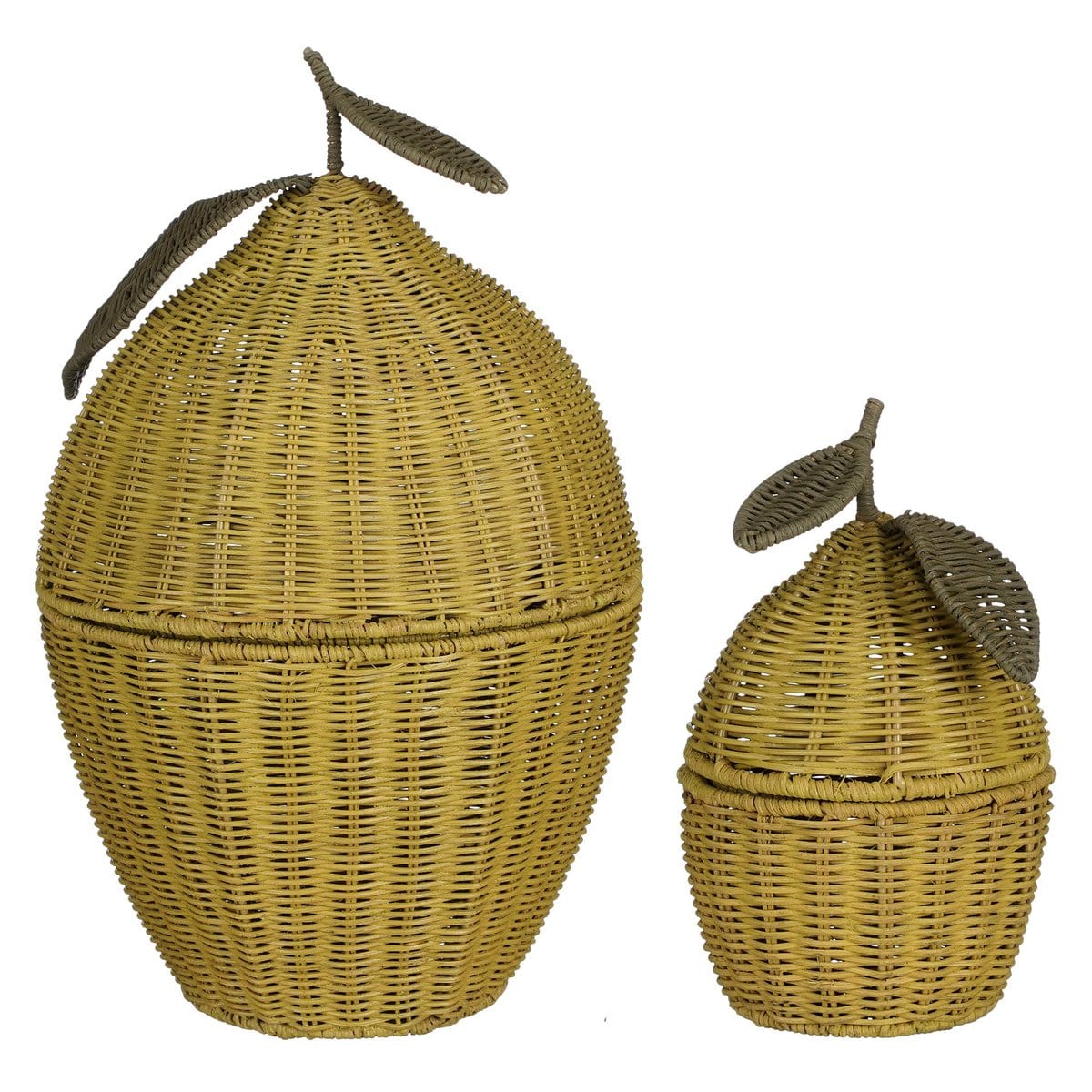 Mica Decorations Opbergmand met Deksel - Set van 2 - H48 x Ø30 cm - Rotan - Geel