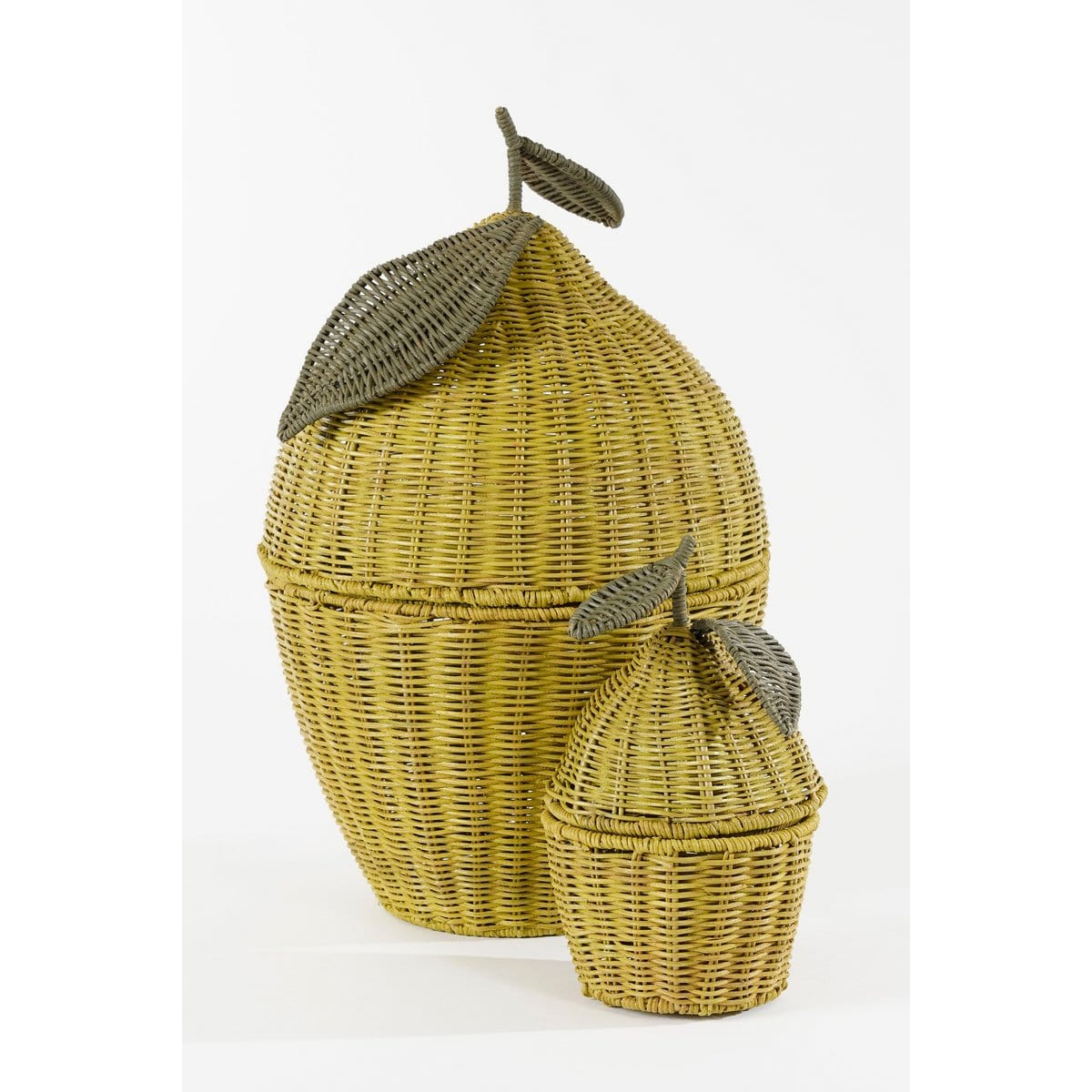 Mica Decorations Opbergmand met Deksel - Set van 2 - H48 x Ø30 cm - Rotan - Geel