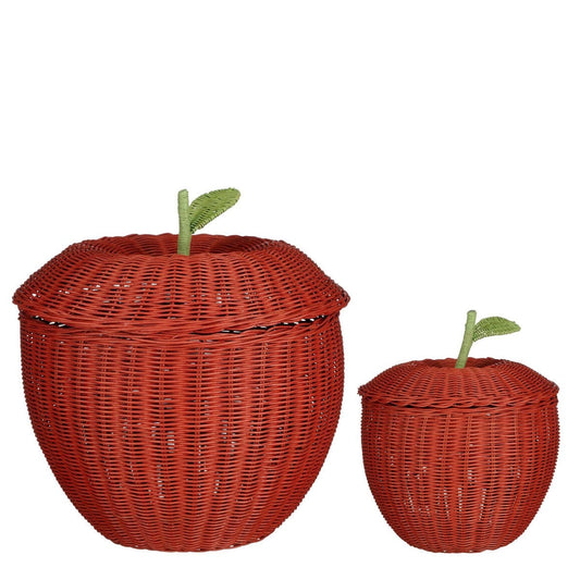 Mica Decorations Opbergmand met Deksel - Set van 2 - H48 x Ø30 cm - Rotan - Rood