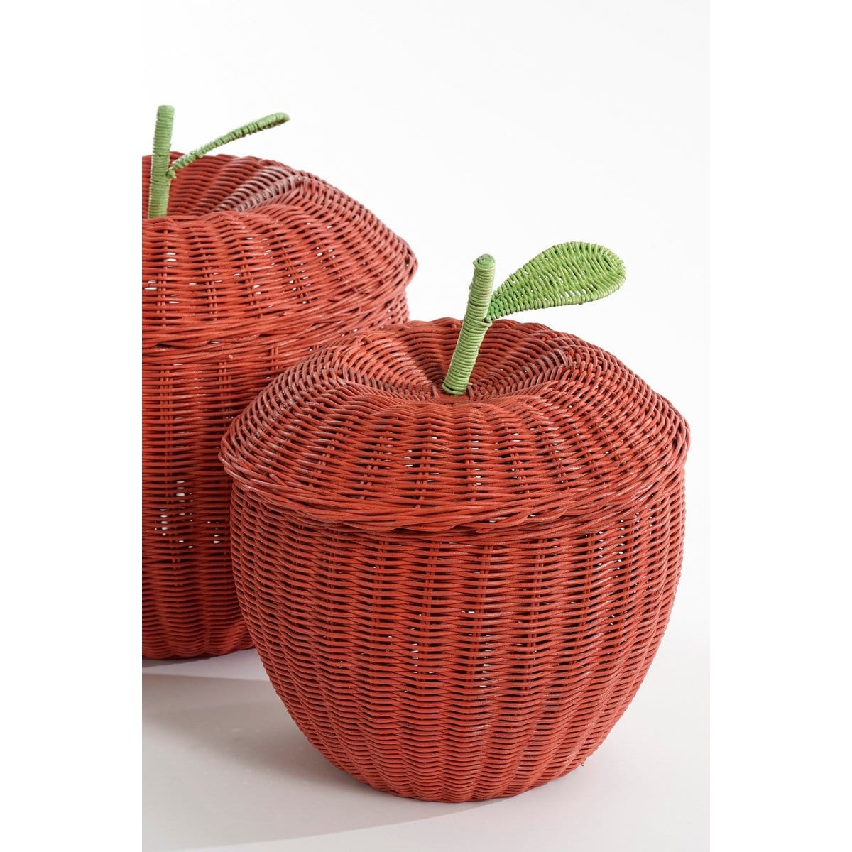 Mica Decorations Opbergmand met Deksel - Set van 2 - H48 x Ø30 cm - Rotan - Rood