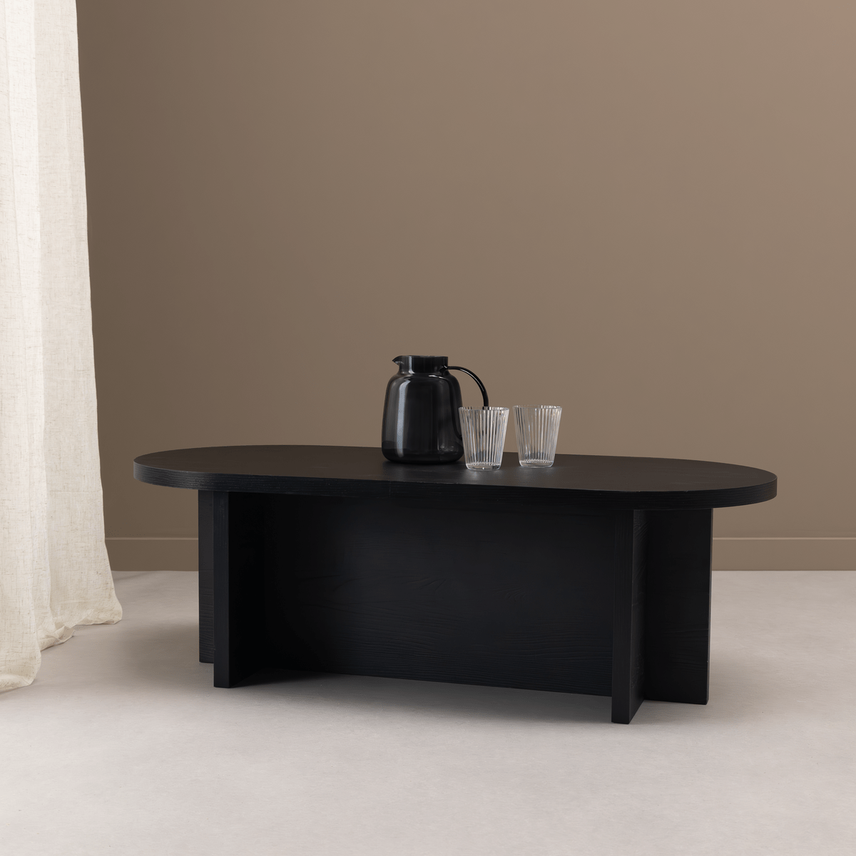 Stalux Ovale Salontafel Zara 110 x 50cm, kleur zwart eiken