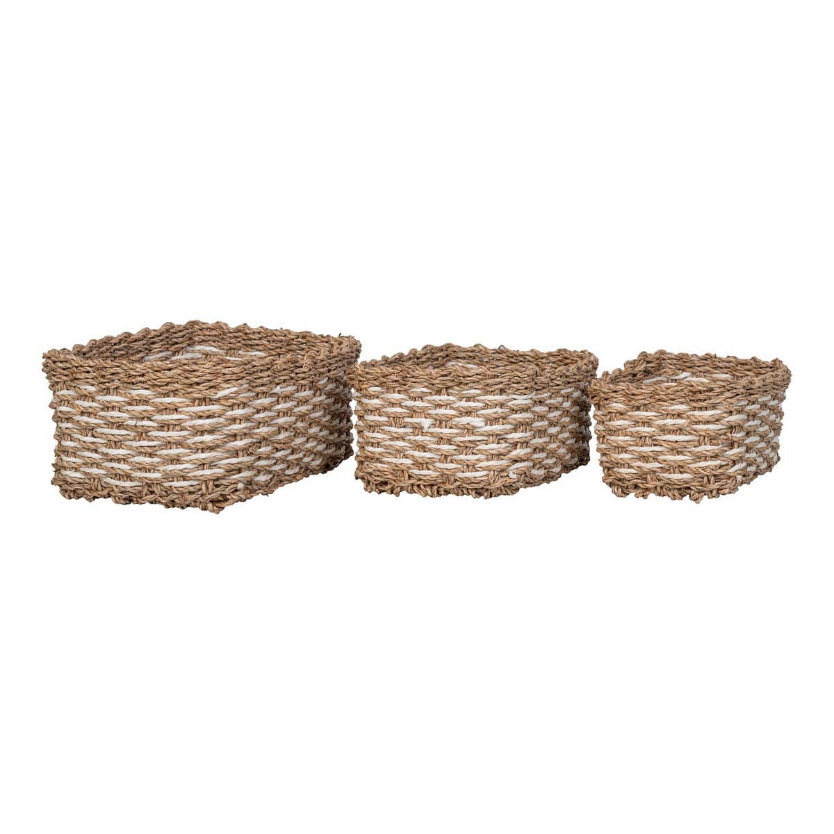 House Nordic ApS Pala Basket - Mand, zeegras/papier, naturel/wit, set van 3