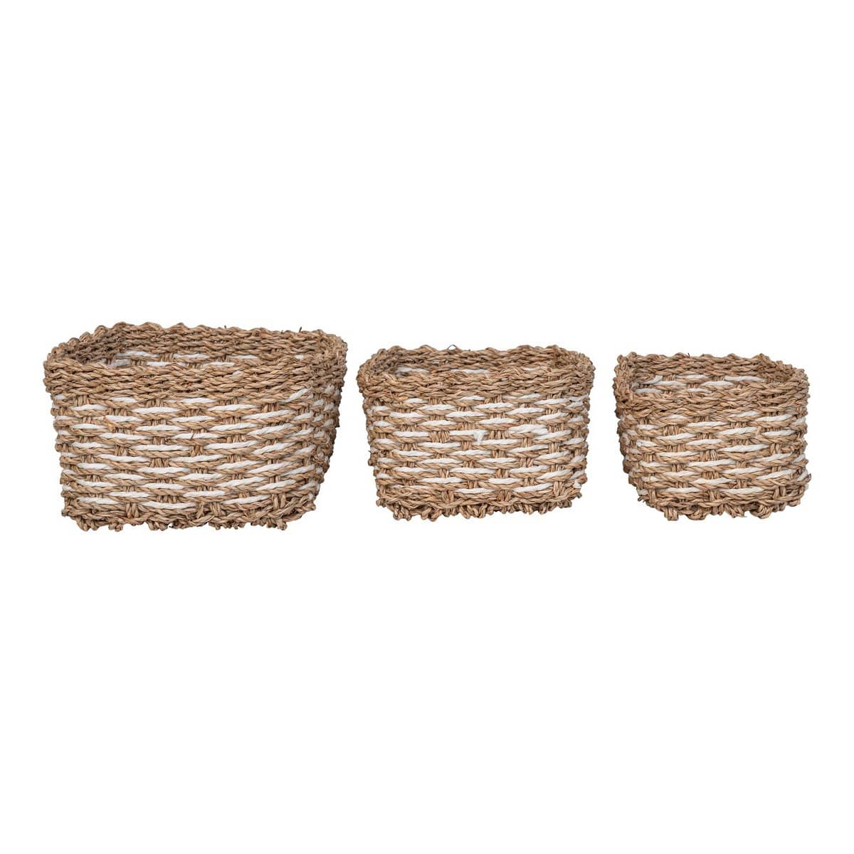 House Nordic ApS Pala Basket - Mand, zeegras/papier, naturel/wit, set van 3