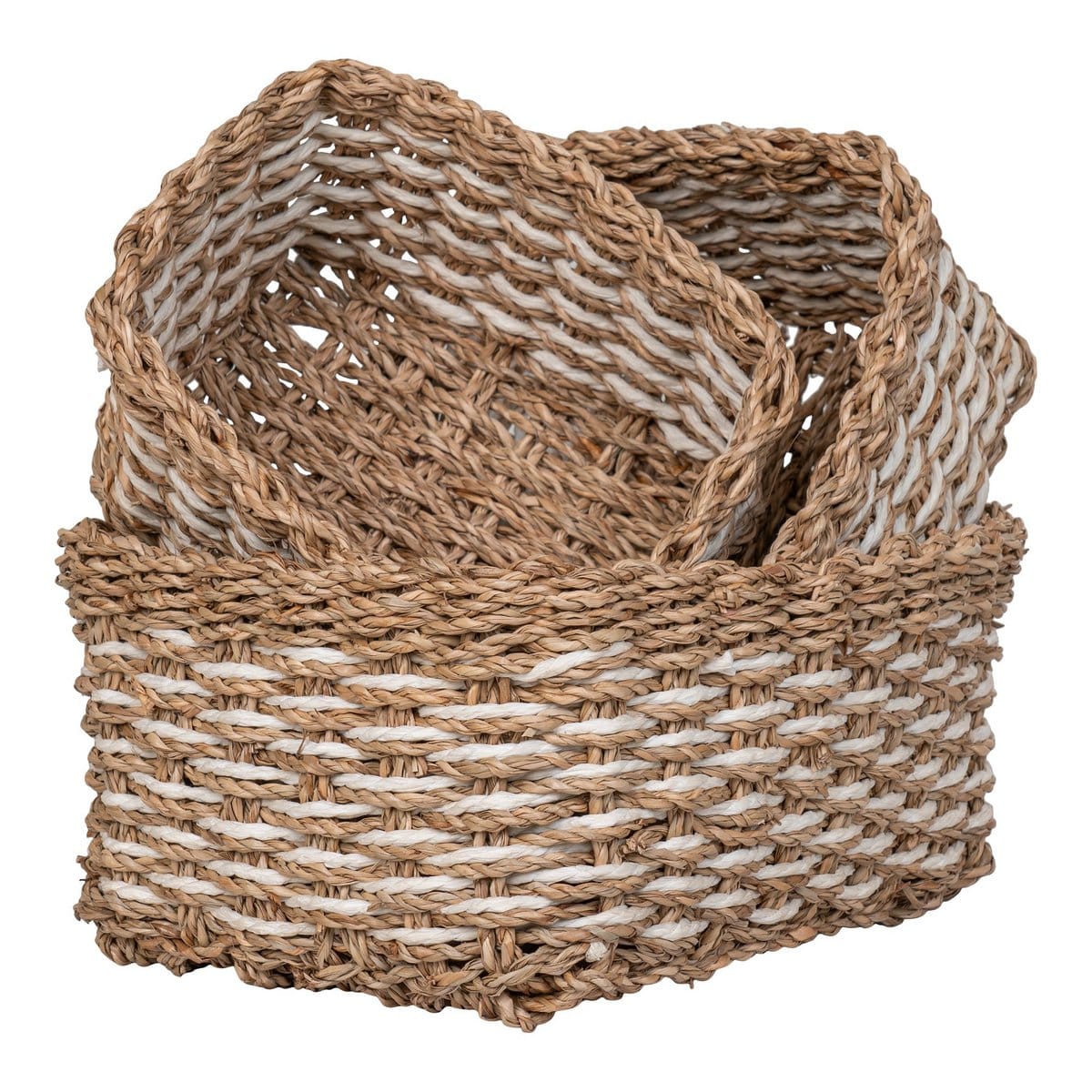 House Nordic ApS Pala Basket - Mand, zeegras/papier, naturel/wit, set van 3